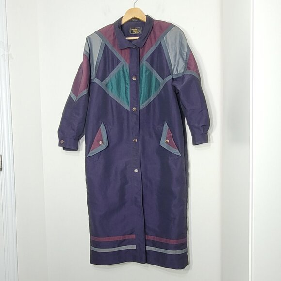 Vintage Niccolini 80's 90's Purple Green Retro Full Length Jacket - Picture 3 of 12